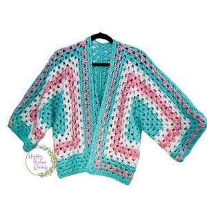 Crocheted Cardigan, plus size, mint, pink, white